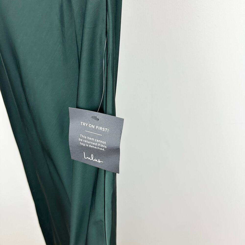 Lulus Classic Elegance Green Satin Sleeveless Mock Neck Maxi Dress Medium NWT - Picture 7 of 11
